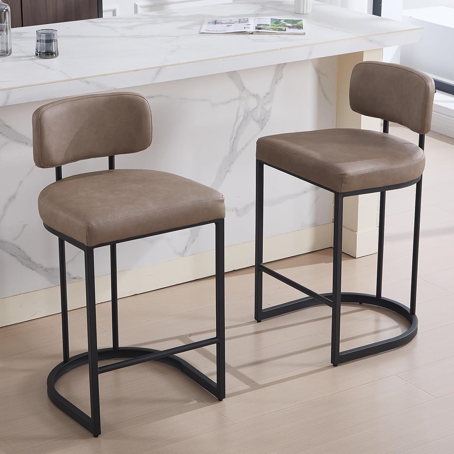 CHAIRUS Barhocker Moderne Küchenhocker mit stabilem Metallgestell, 47 x 52 x 89 cm (2 St., 2er Set), Esszimmerstuhl, Barstuhl mit Rückenlehne, PU-Leder
