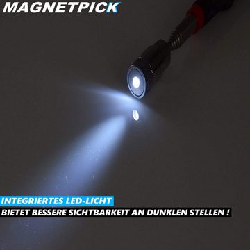 MAVURA Magnethalter MAGNETPICK Magnetgreifer Magnetheber Magnet Heber Magnetstab, Teleskopmagnet Magnethalter mit Licht schwarz bis 80cm