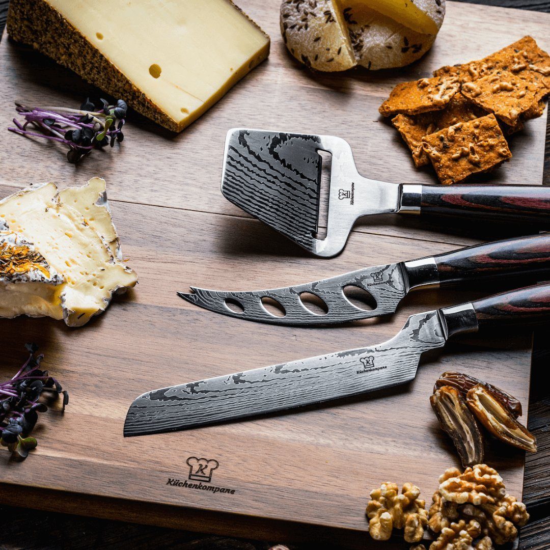 Küchenkompane Messer-Set Käse Messerset Messerbox mit Messerset Servierbrett und 3in1 - (4-tlg)