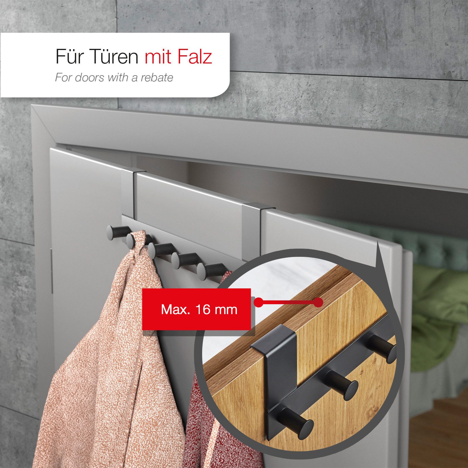 SO-TECH® Türgarderobe Garderobenleiste LINEA 380 x 110 mm, mit 6 Haken Türh günstig online kaufen