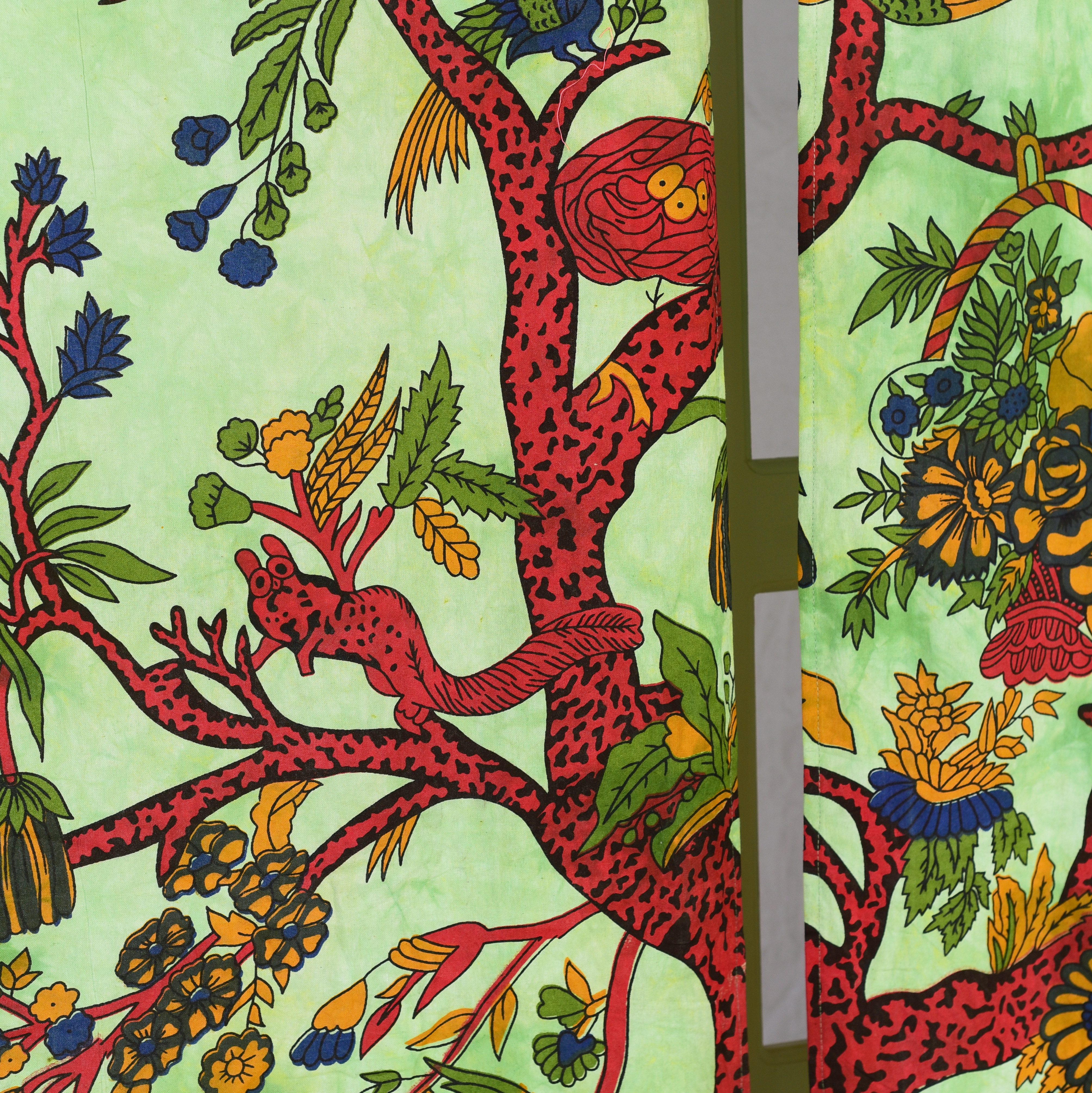 Karmandala Vorhang Lebensbaum Vögel Gardine blickdicht indischer Schlaufenschal 2er-Set, Schlaufen, Baum des Lebens Boho Gardinen aus Baumwolle Vorhang Set – Bild 4 von 5