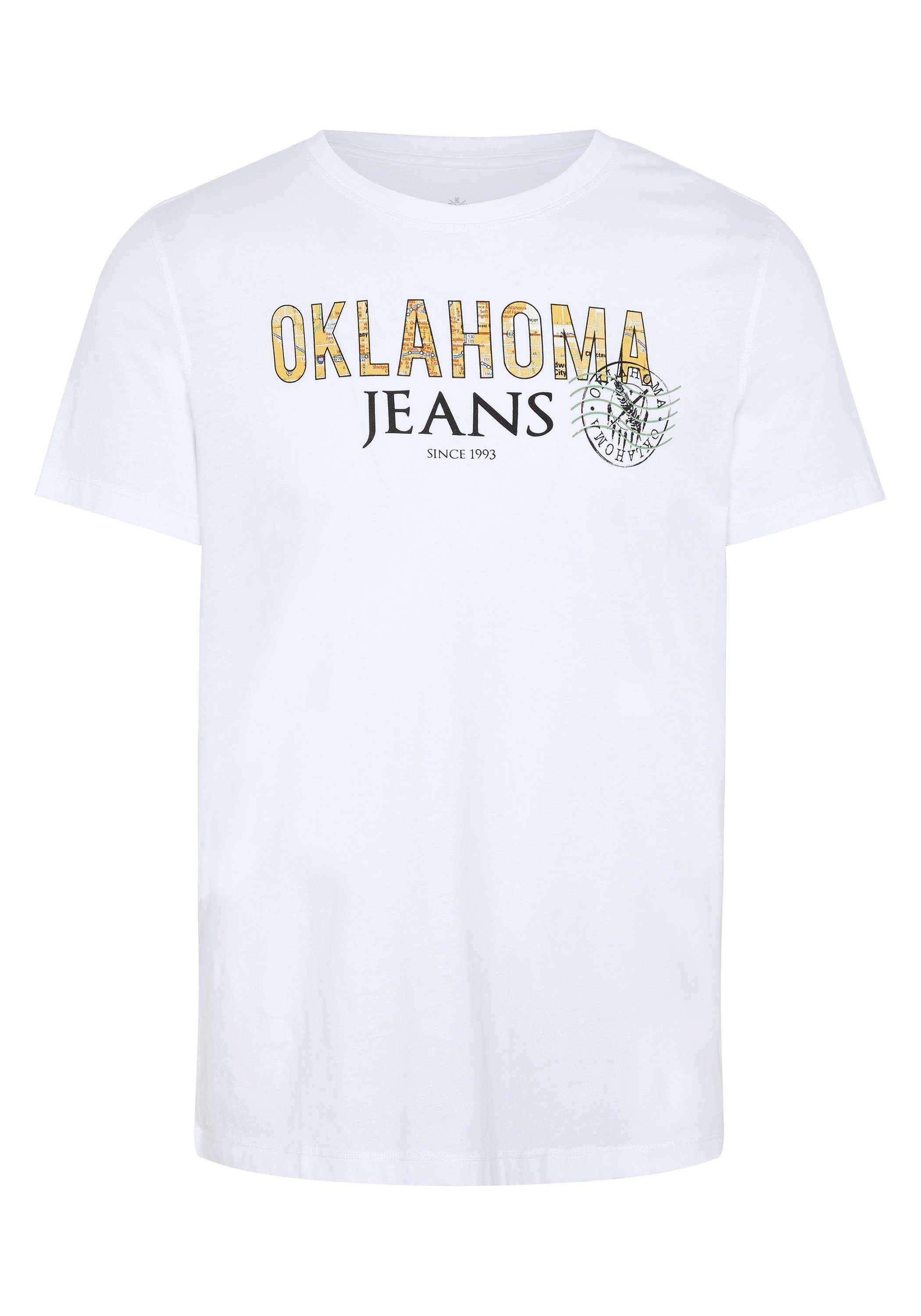 Oklahoma Jeans Print-Shirt mit Label-Print im City-Map-Look 11-0601 Bright White