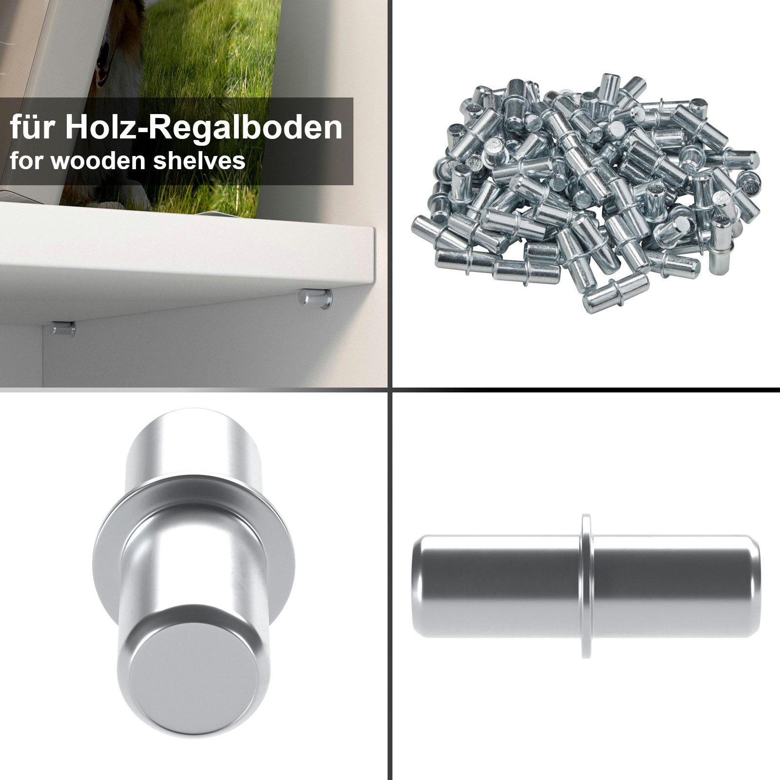 SO-TECH® Möbelbeschlag Fach-Bodenträger Regalstifte verschiedene Ausführungen (50 St), Fachbodenträger D5 für Holzböden, glanzverzinkt – Bild 4 von 5