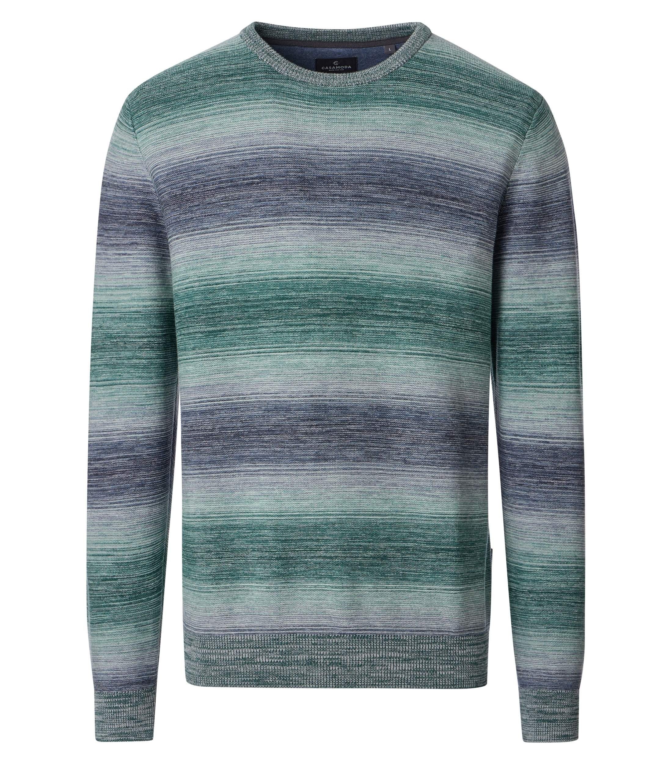 CASAMODA Rundhalspullover CASAMODA Herren Strickpullover Rundhals Regular Grün gestreift