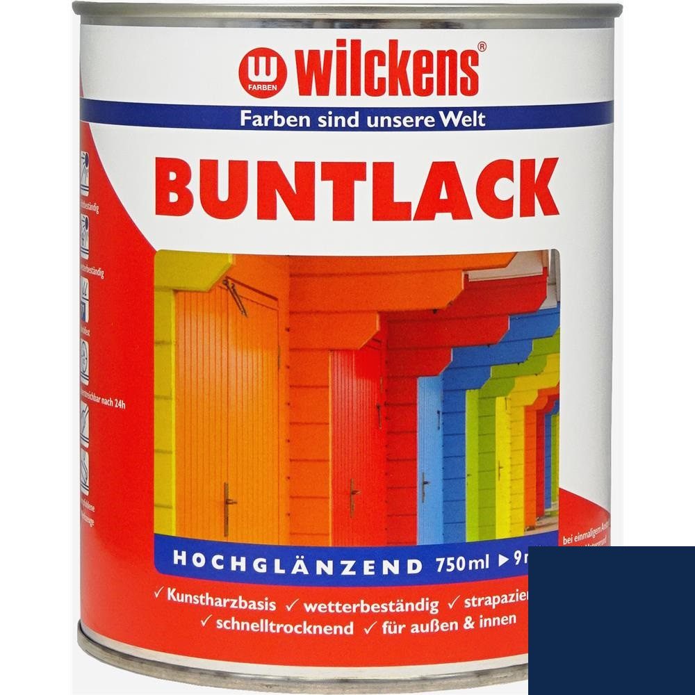 Wilckens Farben Kunstharzlack Buntlack Lack, hochglänzend, Enzianblau RAL 5010, 750 ml