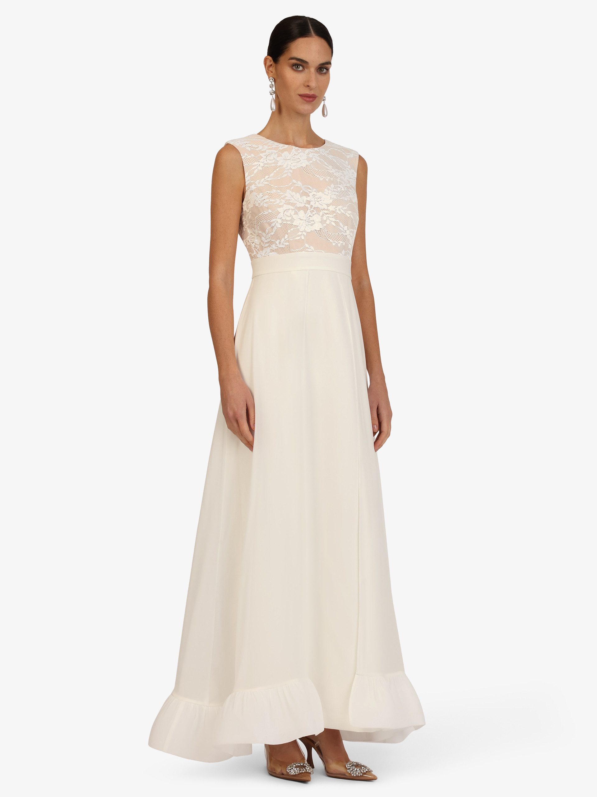 Kraimod Abendkleid mit Spitzenoberteil und Volantsaum
