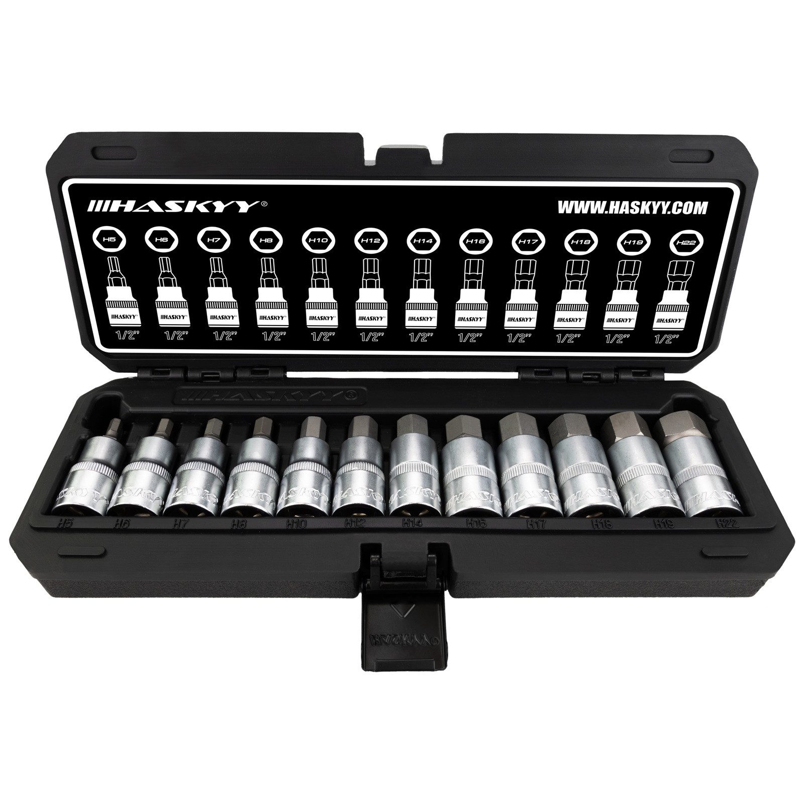 HASKYY Innensechskantschlüssel Innensechskant Steckschlüsselsatz 1/2" Bitsatz 5-22mm Stecknüsse 12tlg