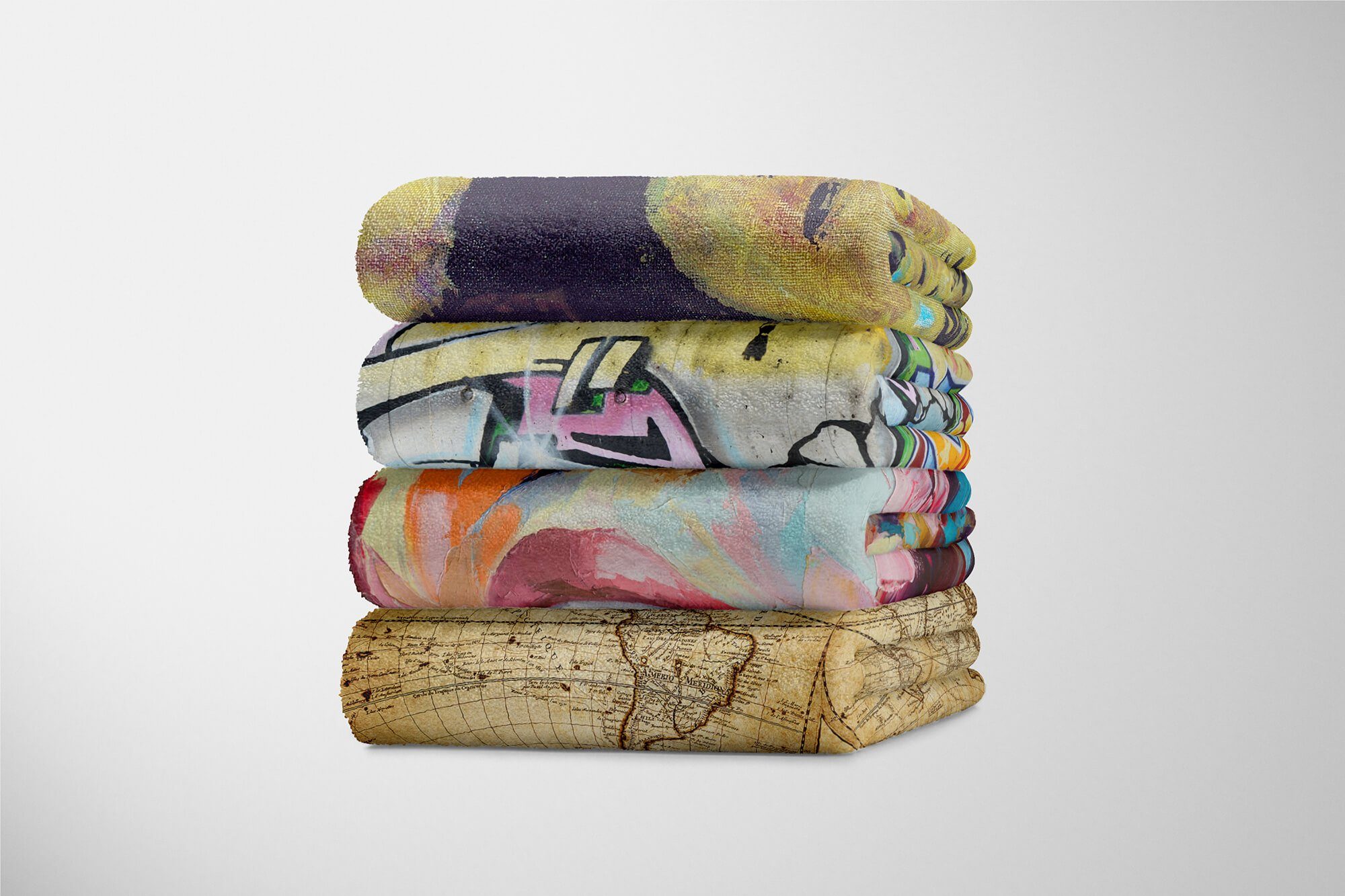 mit (1-St), Porträt Sinus Handtuch Baumwolle-Polyester-Mix Fotomotiv Handtuch Handtücher Kuscheldecke Frauen Saunatuch Strandhandtuch Abs, Art