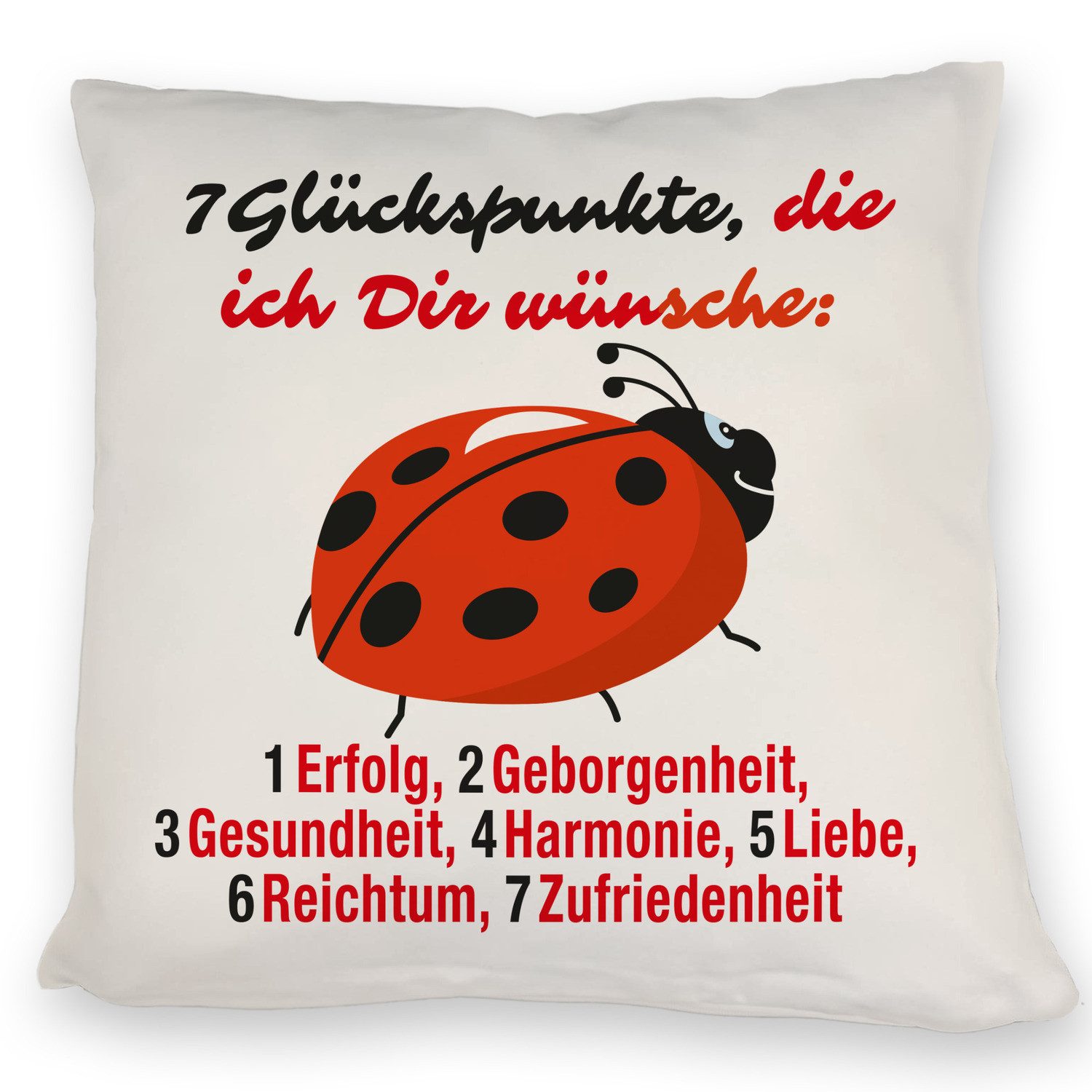 speecheese Dekokissen Marienkäfer Kissen mit Spruch Sieben Glückspunkte