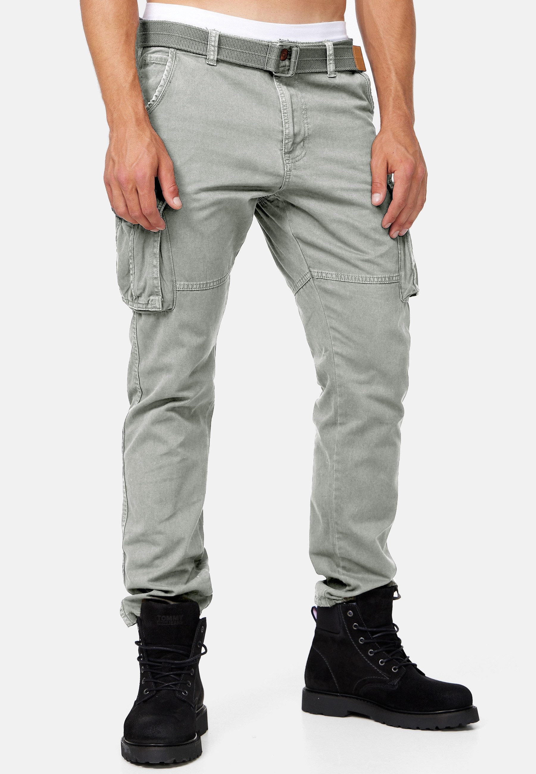 Indicode Cargohose Herren William Cargo Hose Herrenhose mit 7 Taschen, inkl. Gürtel