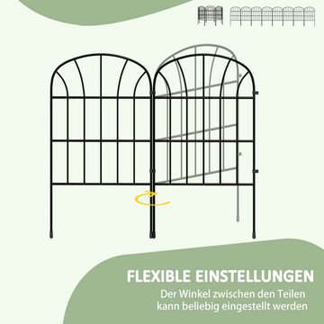 Outsunny Gartenzaun 264 x 61 cm Teichzaun, 8er Set Dekorative Zaun mit Fuß, (Metallzaun, 8-St., Steckzaun), für Balkon, Terrasse, Schwarz