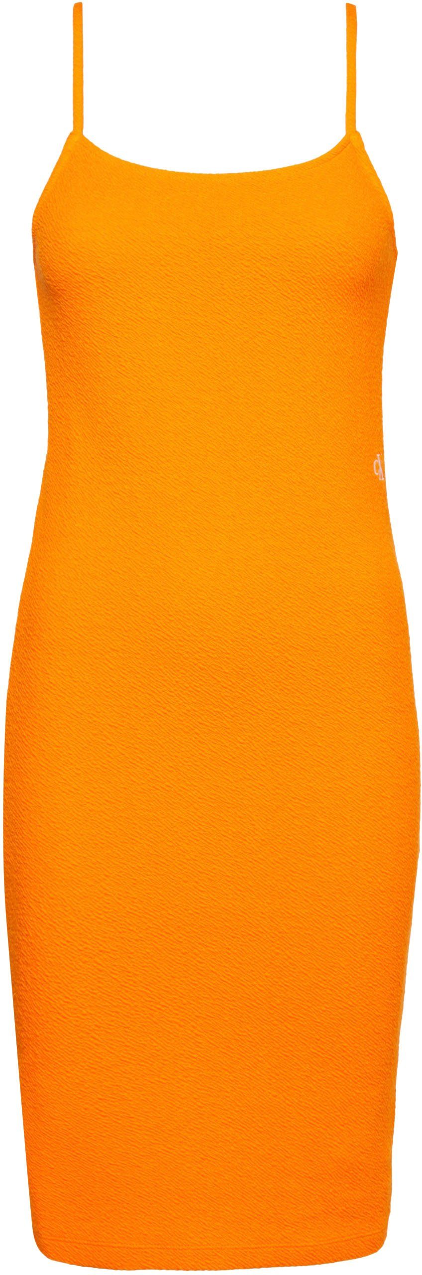 aus Jeans orange Material SLUB Klein Spaghettikleid RIB STRAPPY strukturiertem Calvin