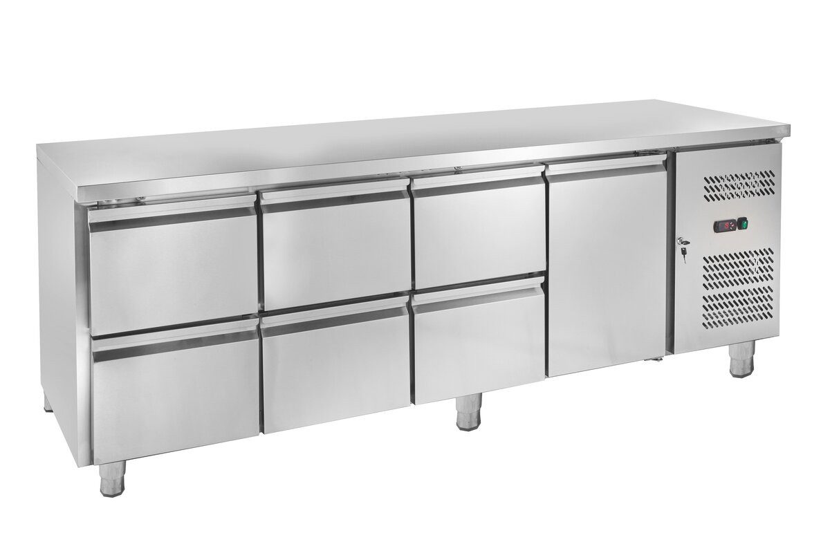 GastroHero Dönergrill Kühltisch Edelstahl GN 1/1 1 Tür 6 Schubladen, 398 W