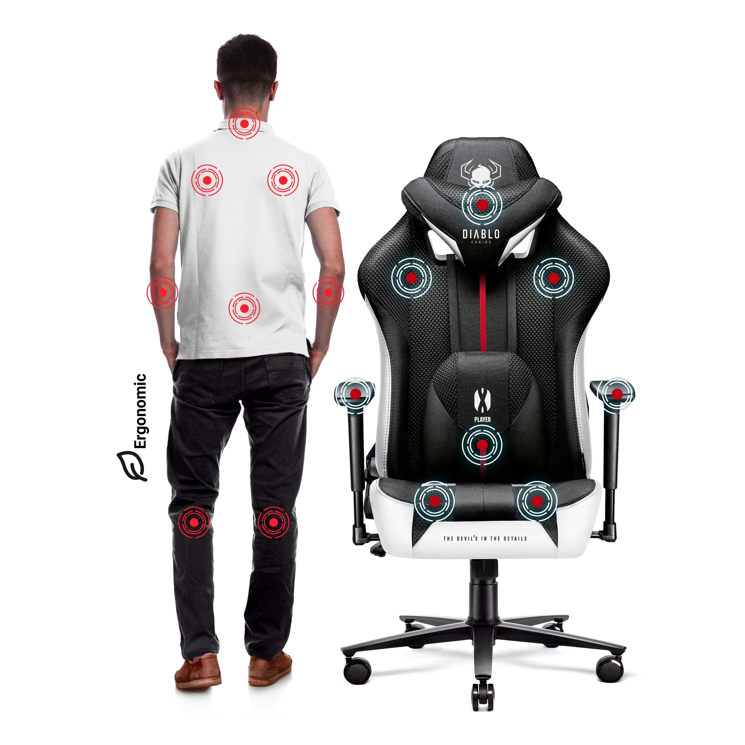 DIABLO CHAIRS Gaming-Stuhl X-Player 2.0 Stoff ergonomisch Honeycomb TiltTech 3D-Armlehnen (TiltTech System, Honeycomb, 3D-Armlehnen, 3 Größen: S/L/XL), Kopfstüt – Bild 4 von 5
