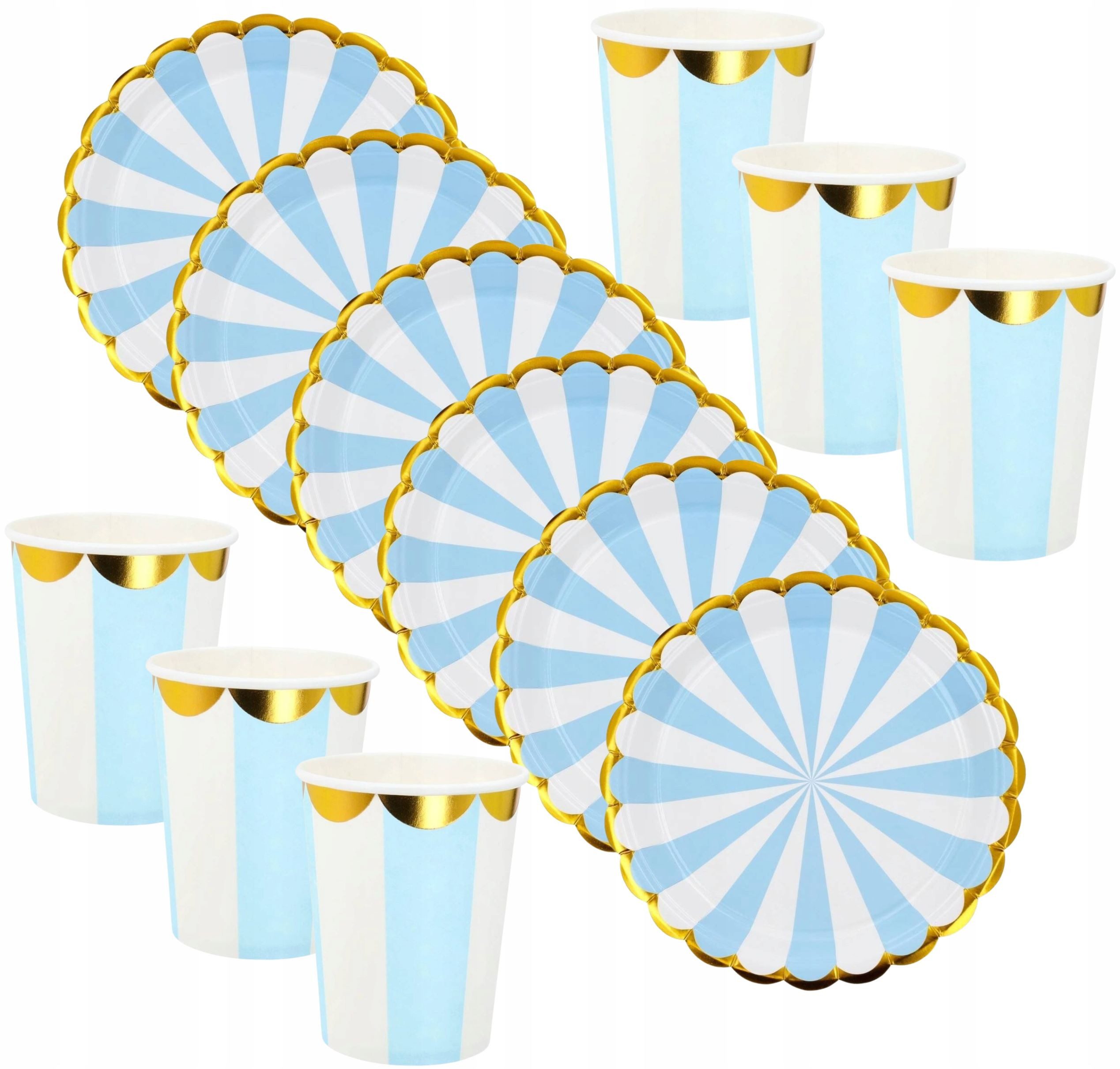 Festivalartikel Pappteller Ein elegantes Set aus blau-goldenen Tellern und Tassen für Partys!