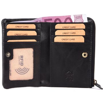 Benthill Geldbörse Klein Echt Leder Geldbeutel RFID Schutz 6 Kartenfächer Slim-Wallet, RFID-Schutz Kartenfächer Münzfach Reißverschlussfach