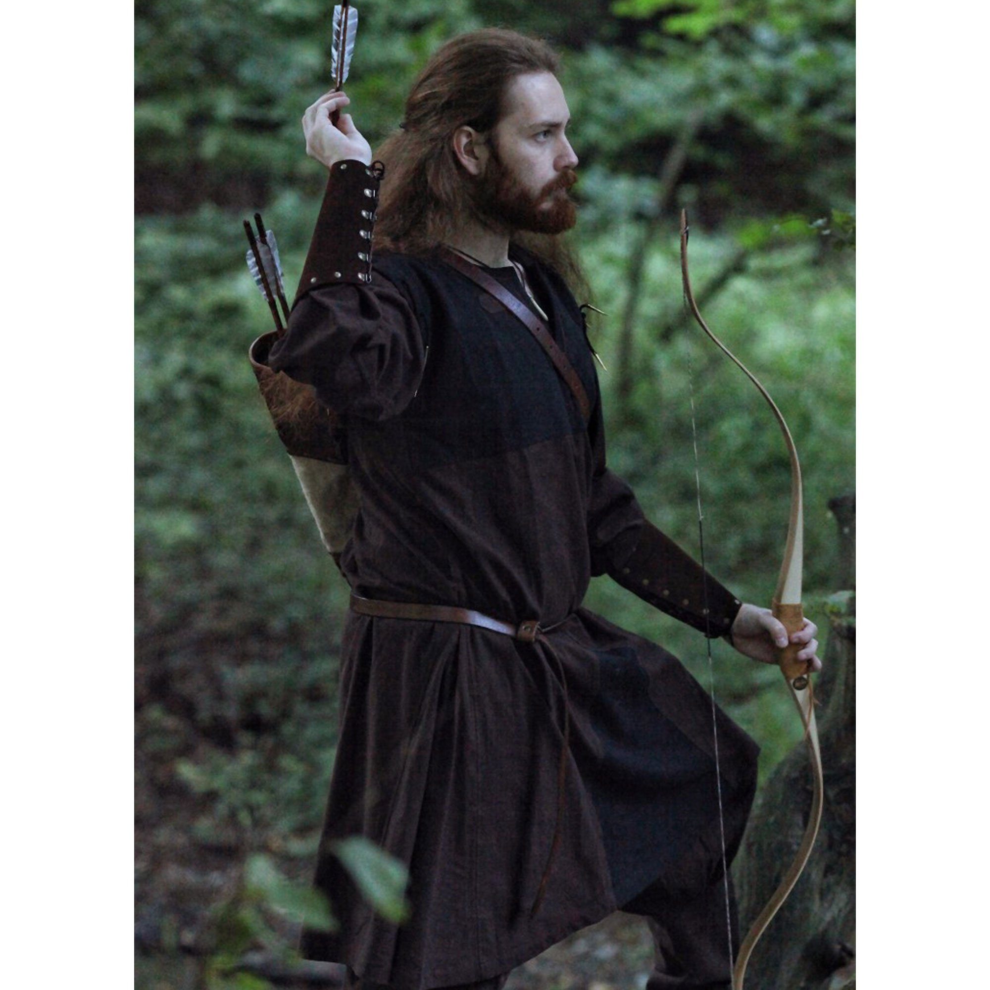 Battle Merchant Wikinger-Kostüm Mittelalter Tunika Bent mit abnehmbaren Ärmeln, braun/schwarz