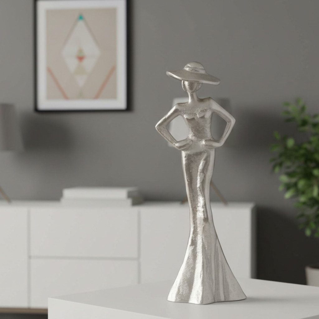 MF Skulptur Lady Elegante Aluminium Figur in Silber – Handgefertigte Deko