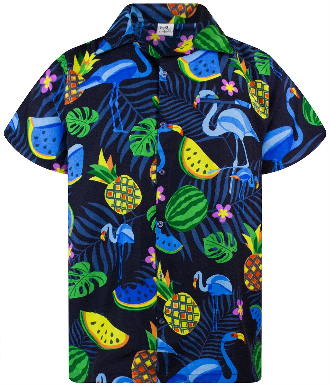 King Kameha Hawaiihemd "Flamingo Melone" Funky Hawaiihemd Herren Kurzarm Fronttasche Stylish
