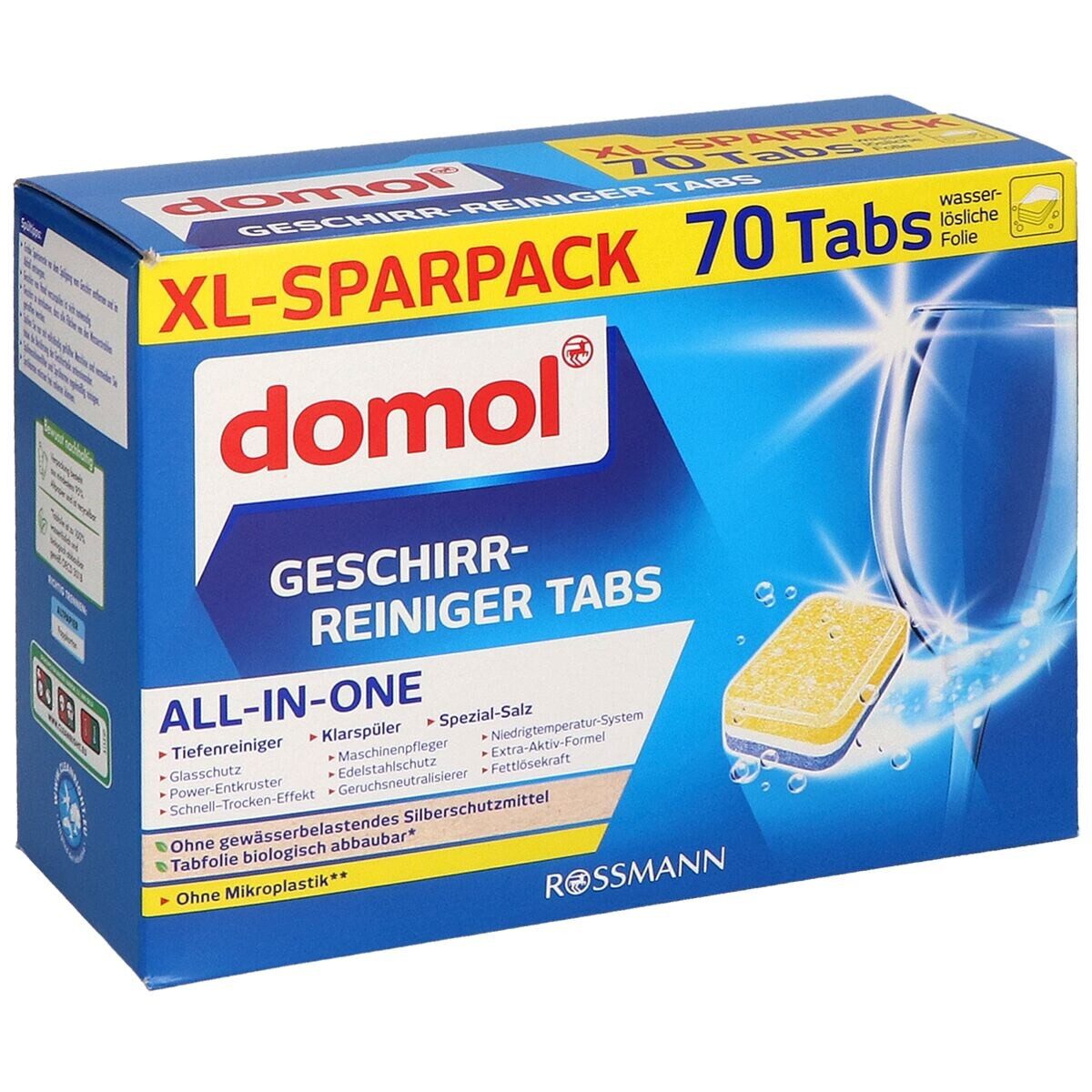 Domol All-In-One Spülmaschinentabs (70 Tabs in wasserlöslicher Folie)