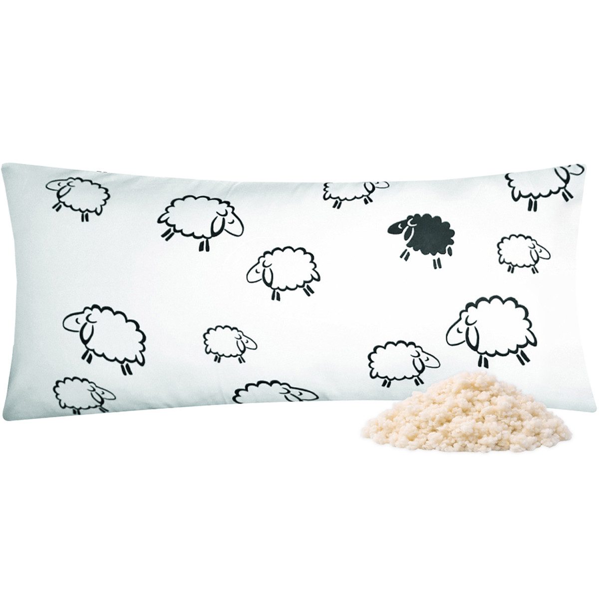 Heubergshop Naturfaserkissen, Füllung: Schafwolle, Schurwolle, Bezug: 100% Baumwolle, Kissen 40x80cm Gefüllt mit Schafwollkügelchen (99/2)