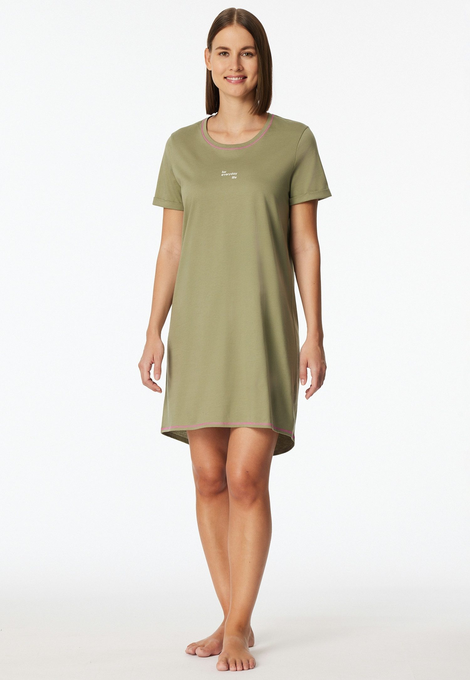 Schiesser Nachthemd Casual Essentials mit Statement-Print, Baumwolle, kurzärmelig, Rundhalsausschnitt