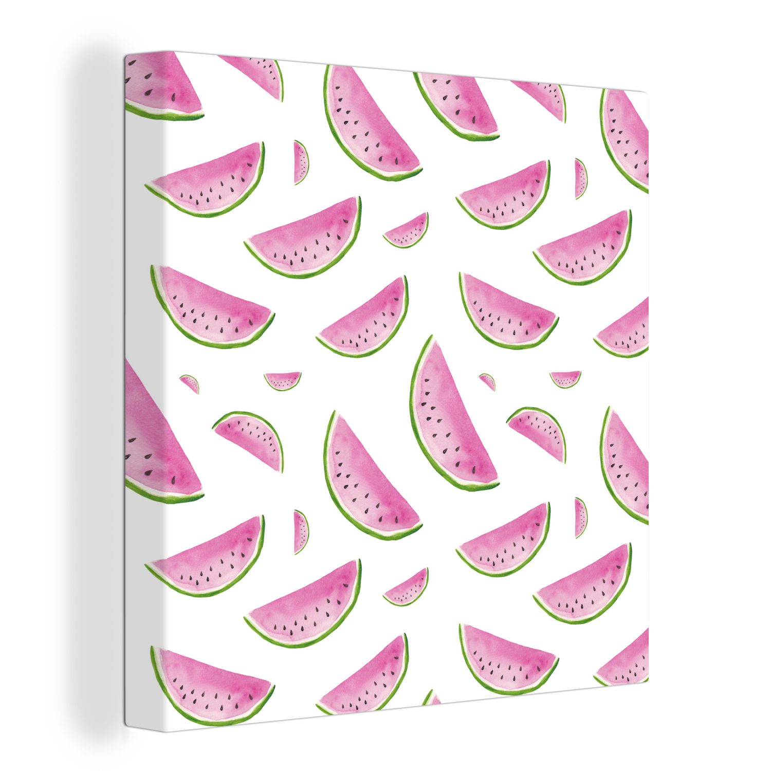 OneMillionCanvasses® Leinwandbild Wassermelone - Aquarellfarbe - Design, (1 St), Leinwand Bilder für Wohnzimmer Schlafzimmer