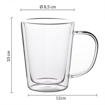 monzana Teeglas, 8 x Thermogläser Doppelwandig aus Glas mit Henkel Isoliert 250 ml