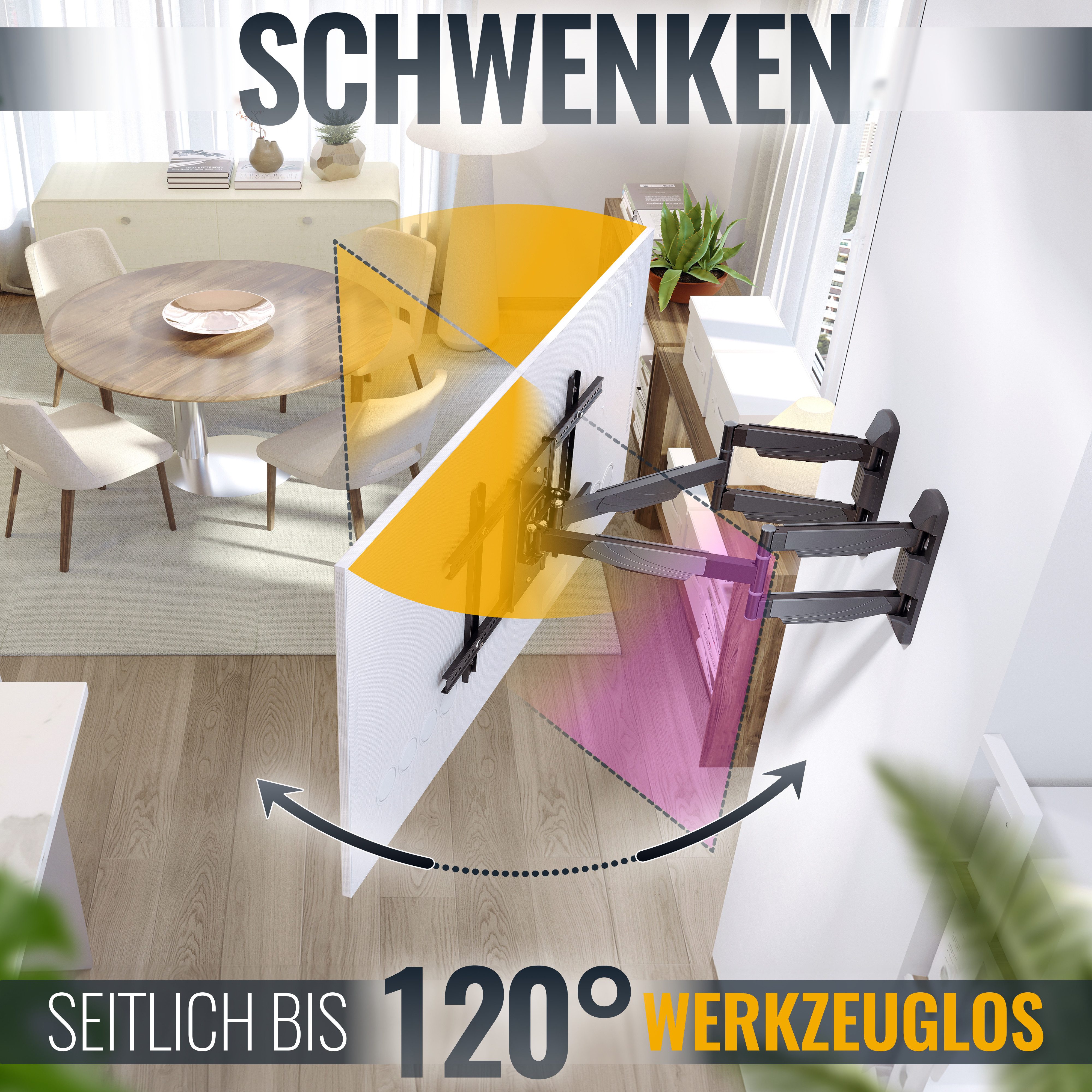 RICOO TV-Wandhalterung TV Wandhalterung robust neigbar schwenkbar S5364, (bis 70 Zoll, VESA 300x200 bis 600x400, 1-tlg., 45 kg Belastbarkeit, 37"-70" (94-178 cm) Bildschirm-Diagonale, Eckmontage, bis 120° schwenkbar, +8/-5° neigbar ausziehbar)