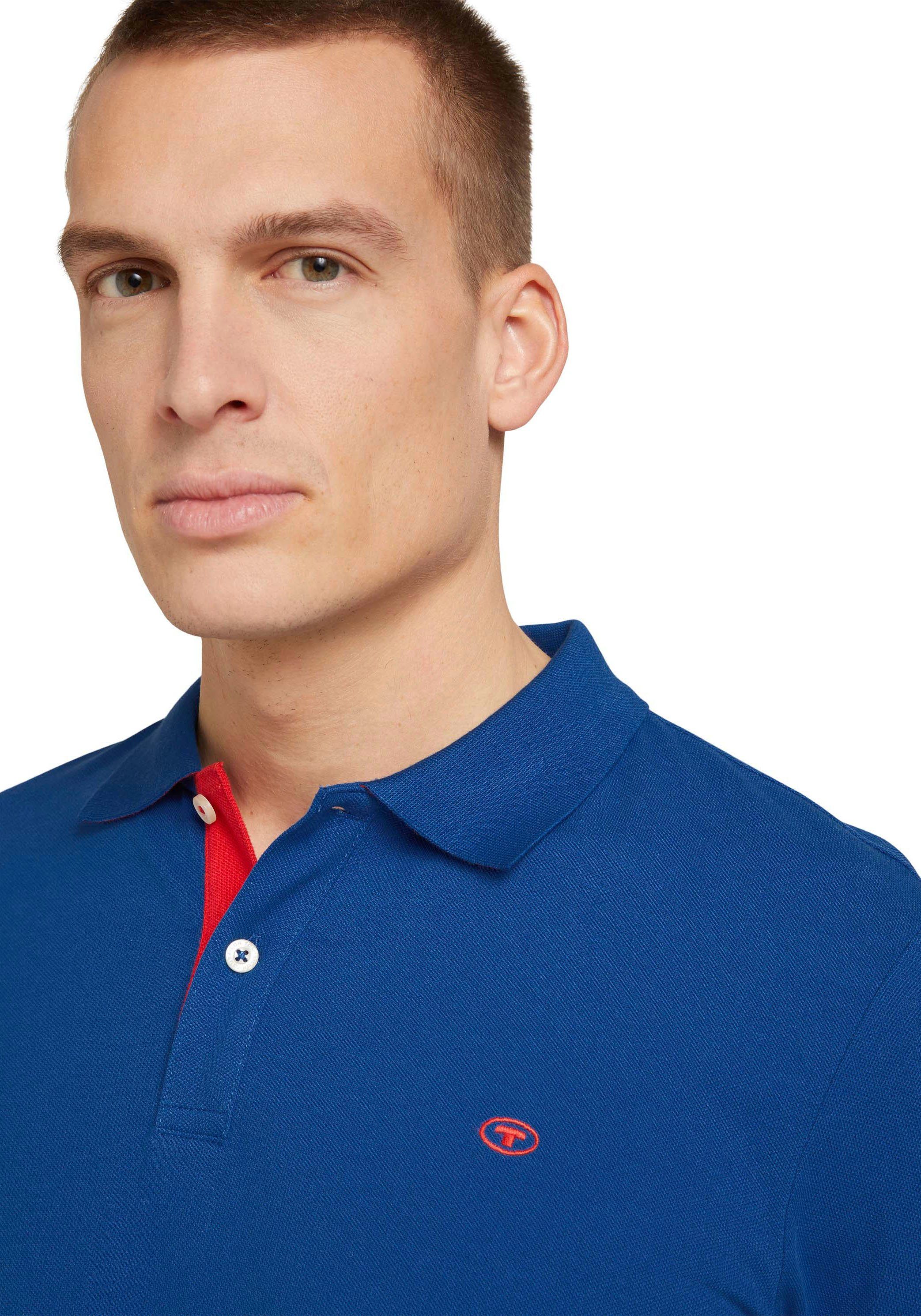 mit kontrastfarbener TAILOR TOM stahlblau Logo kleinem und Knopfleiste Poloshirt