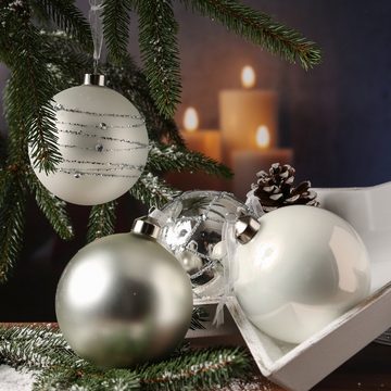 MARELIDA Weihnachtsbaumkugel Christbaumkugel Weihnachtskugel Glas D: 10cm silber weiß 4er Set (4 St)