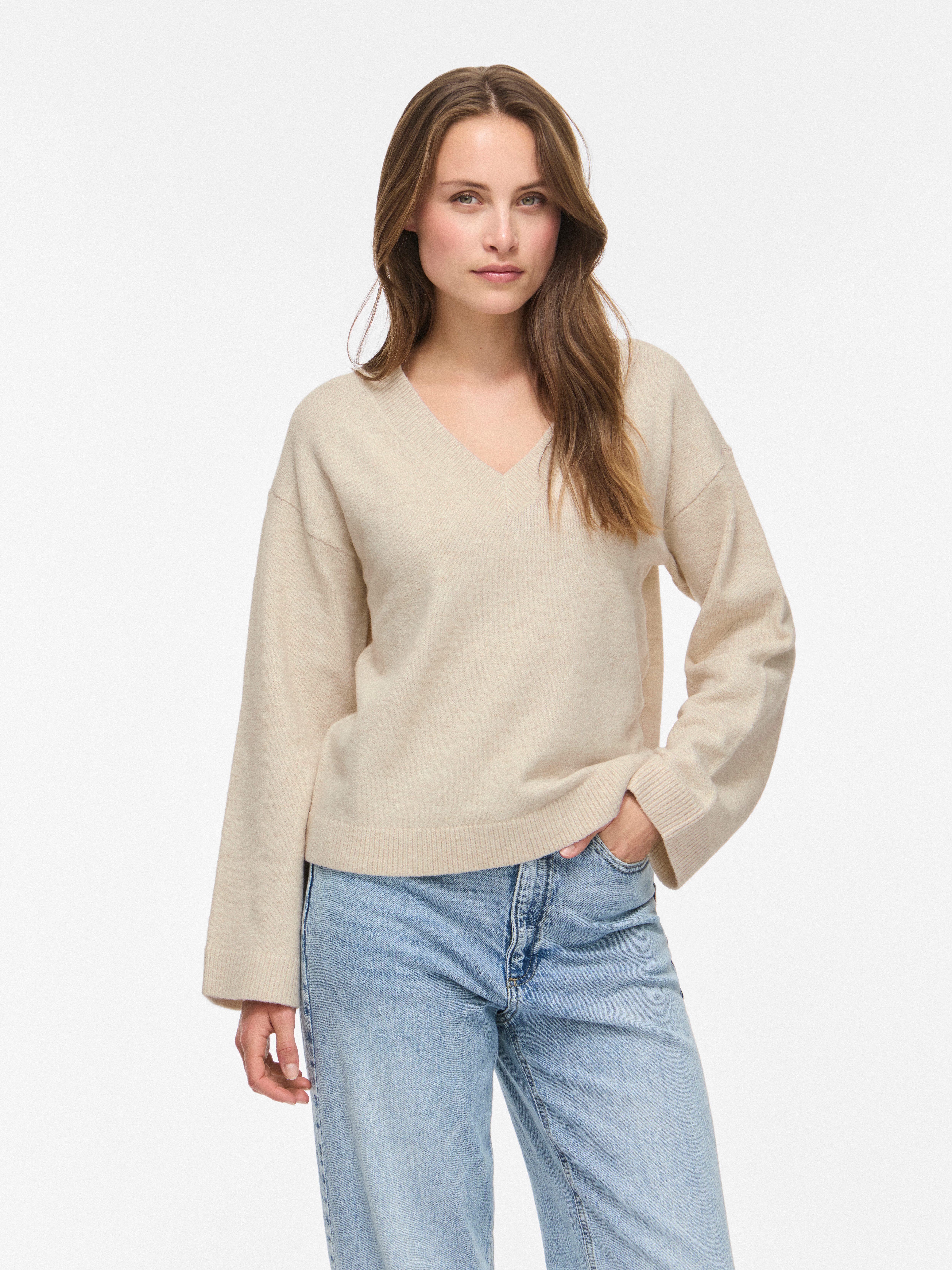 Vila Strickpullover VILIGA L/S REV V-NECK KNIT TOP - NOOS Materialmix, regular fit