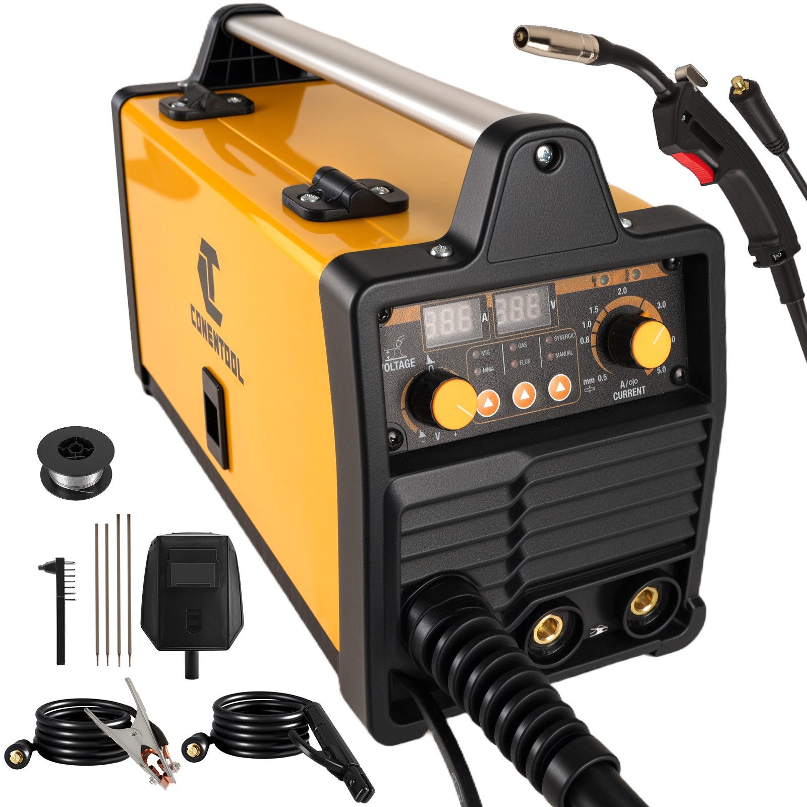 CONENTOOL Elektroschweißgerät 4 in 1 MIG Schweißgerät, Fülldrahtschweißgerät, 30,00 - 200,00 A, Set, MIG Schweißpistole, Maske & Bürste, Schweißgerät MIG, MMA, TIG