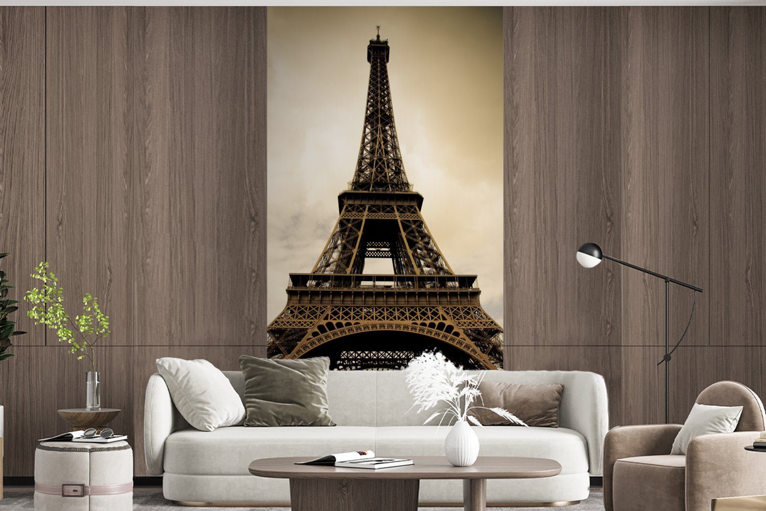 Matt, Fototapete Sepia-Fotodruck, MuchoWow Küche, Eiffelturm für Vliestapete Paris Wohnzimmer Schlafzimmer bedruckt, Fototapete St), in (2