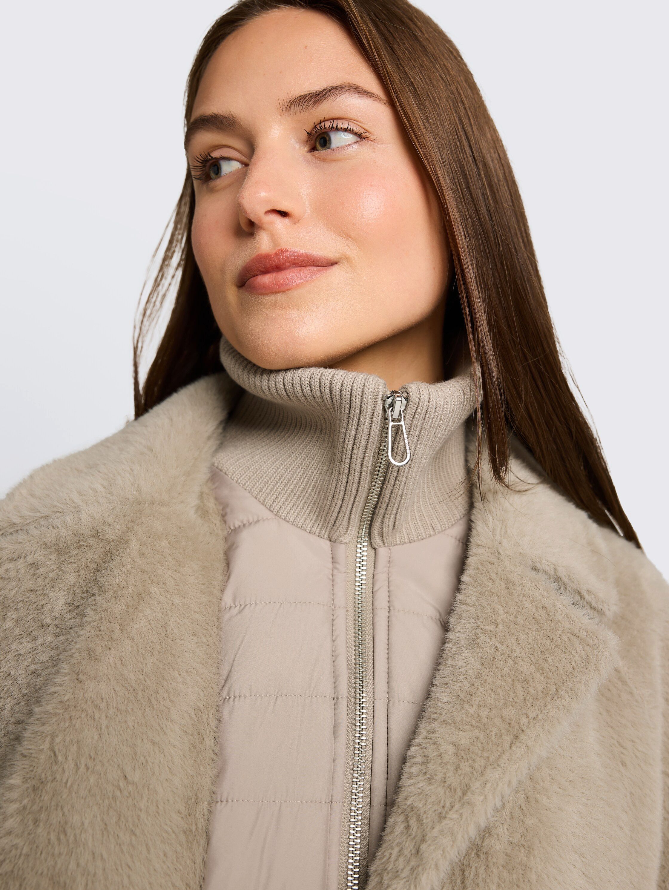 TOM TAILOR Fellimitatjacke Regular mit Reverskragen und Stehkragen-Inlay und Knopfleiste