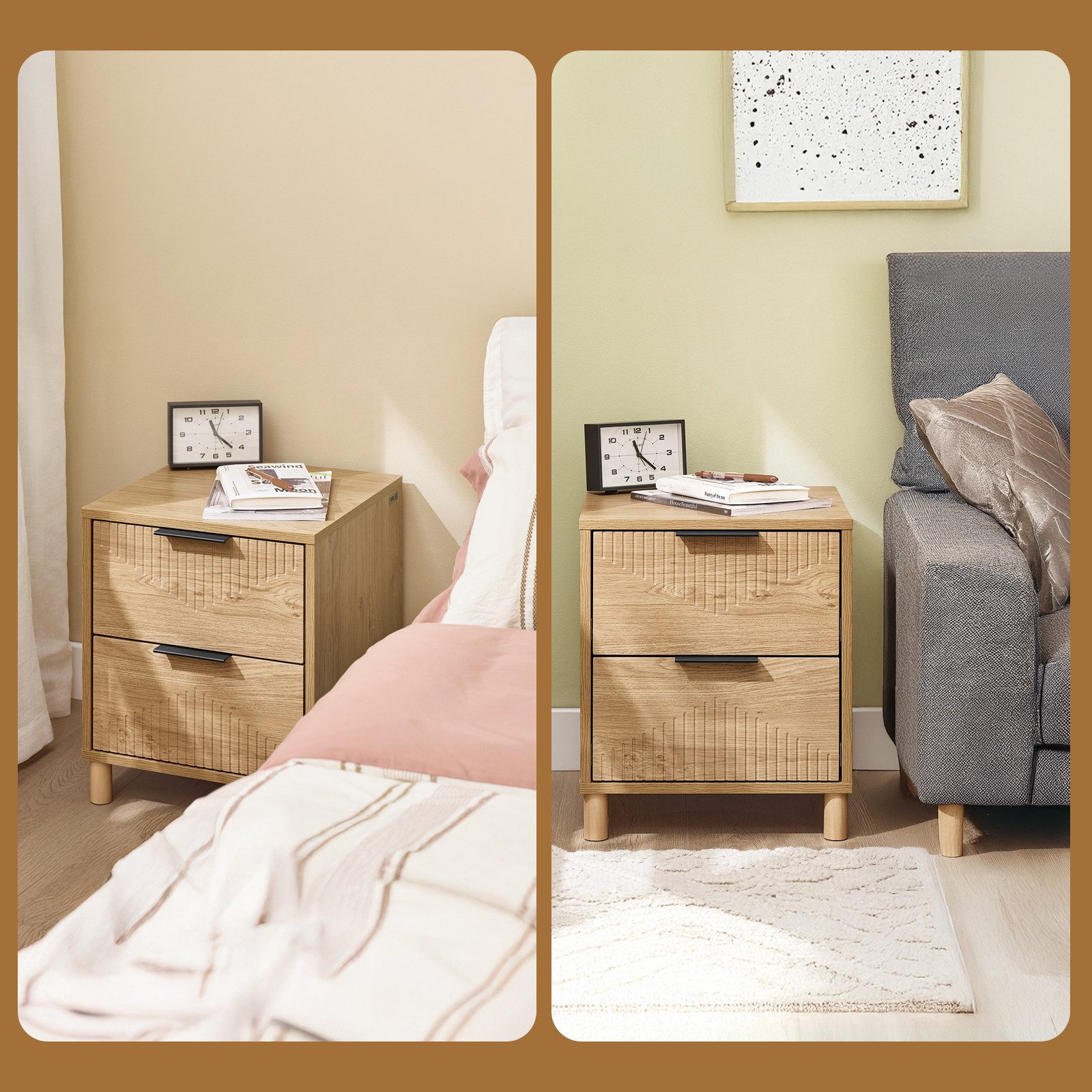 SoBuy Nachttisch FBT166, Nachtschrank mit 2 Schubladen, Beistelltisch (1 Nachttisch), (1-St), Nachtschrank, Nachttisch schmal, Beistelltisch, Schlafzimmer