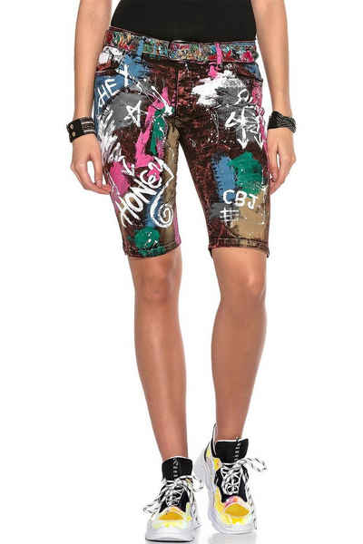 Cipo & Baxx Jeansshorts »Damen kurze Hose WK159« im bunten Design