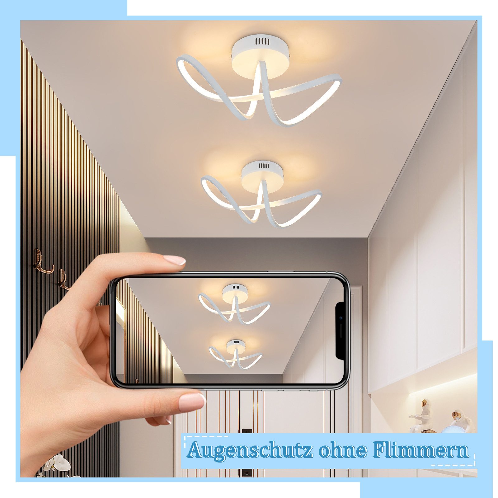 ZMH LED Deckenleuchte Wohnzimmer 3 Blatten verflochten 25/34/40CM Modern für Schlafzimmer, LED fest integriert, LED fest integriert – Bild 5 von 5