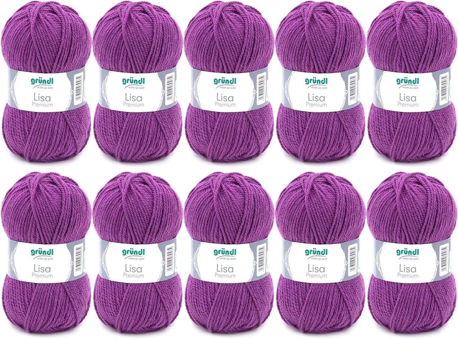 Gründl Wolle Lisa Premium Uni im 10x50g Wollpaket zum Handarbeiten Häkelwolle, (Wolle zum Stricken, Häkeln, Handarbeiten, Handstrickgarn), weich und pflegeleicht, ohne Schurwolle