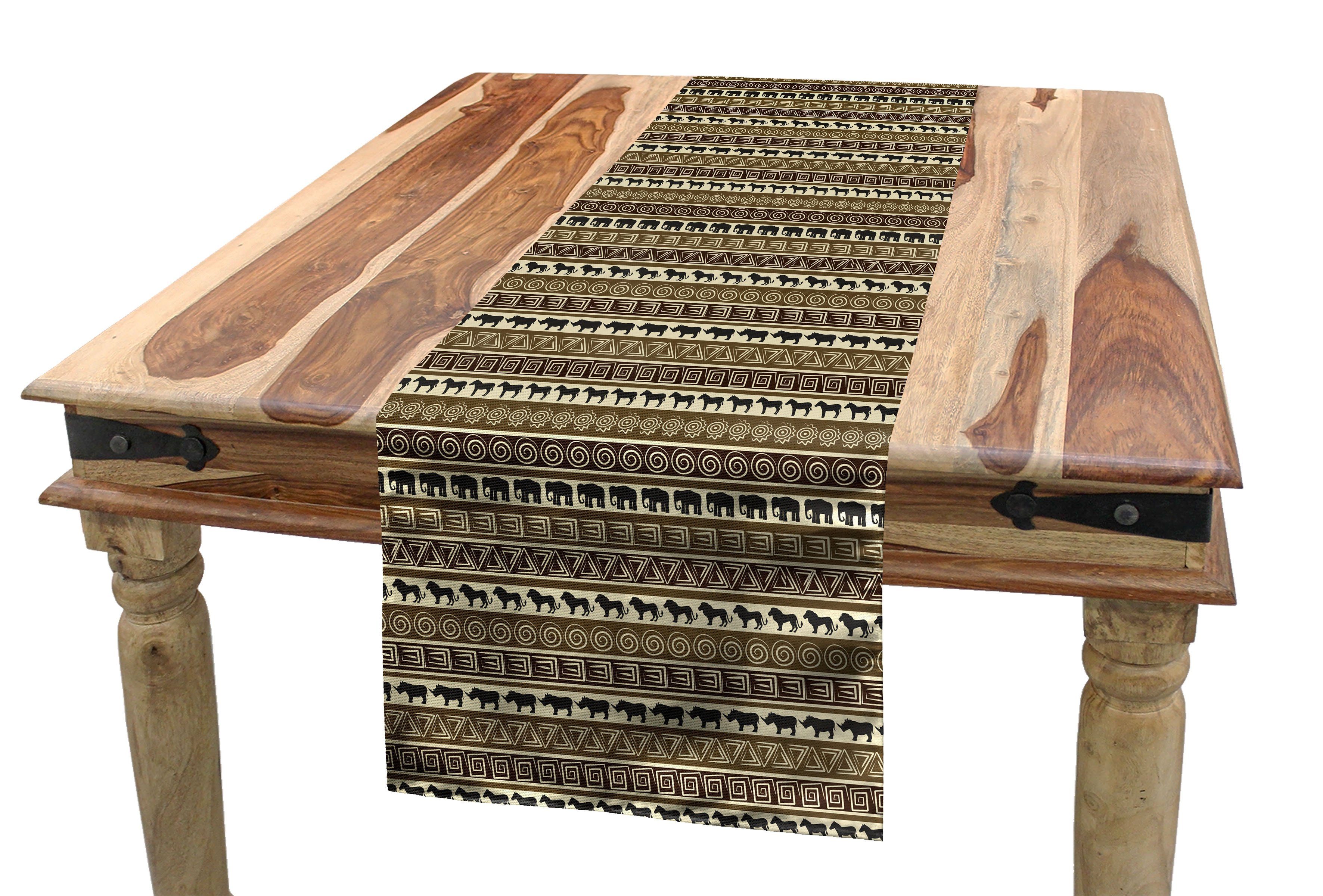 Abakuhaus Tischläufer Esszimmer Küche Rechteckiger Dekorativer Tischläufer, Geometrisch Afrika Theme Stripes Tiere