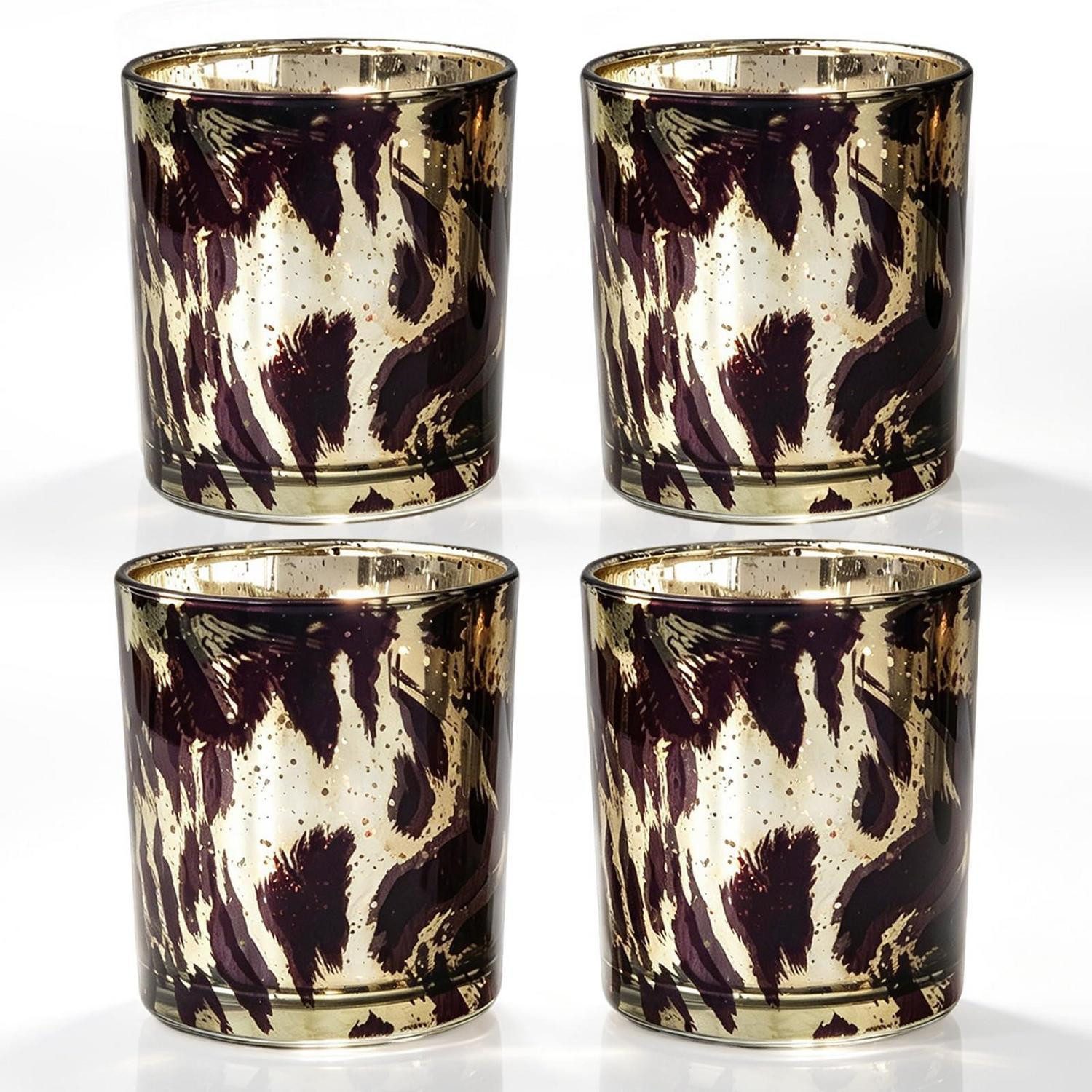 LuxusKollektion Teelichthalter Teelichthalter 4er Set Leopard Goldrand (4 St)