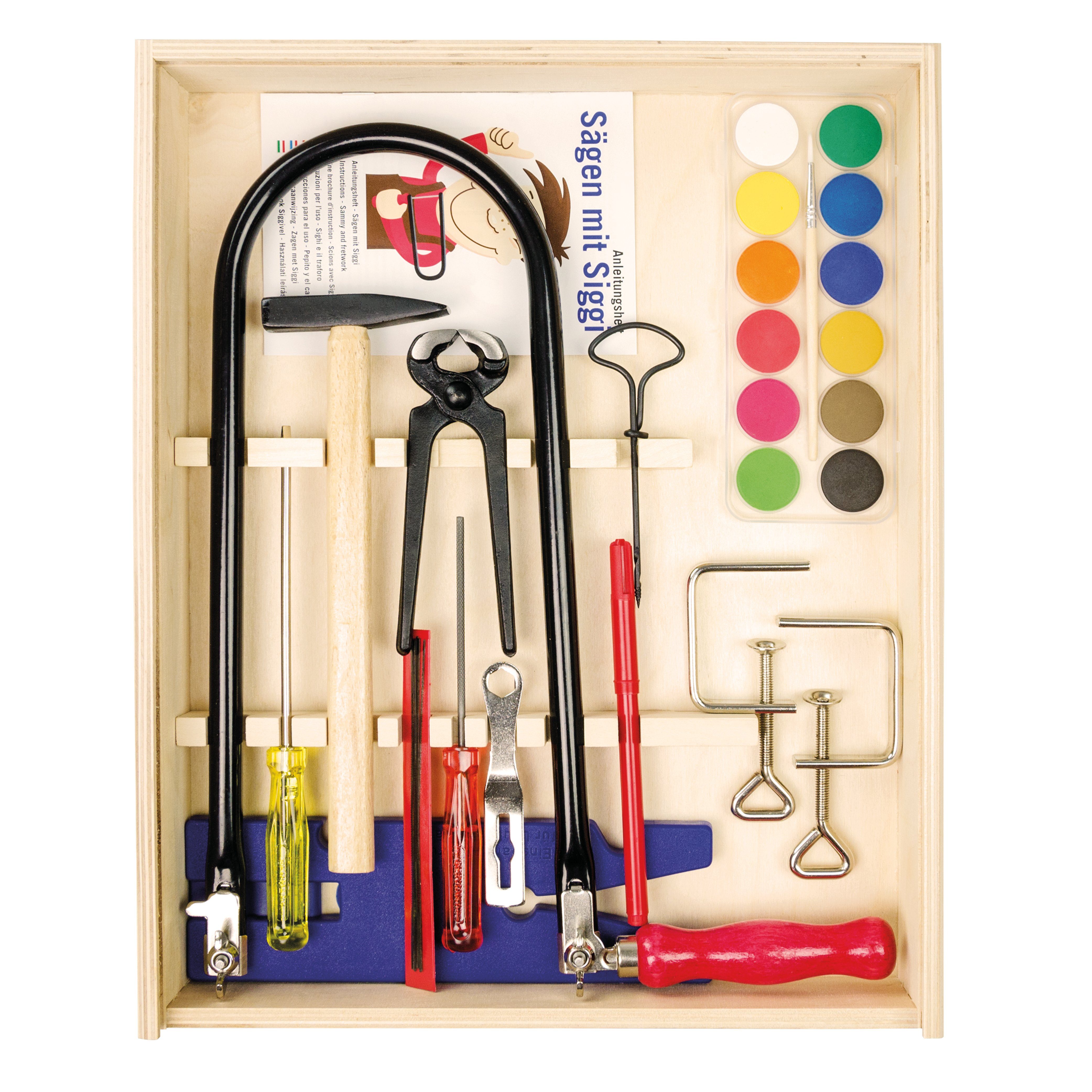 Pebaro Kinder-Werkzeug-Set Laubsäge-Set in der Holzbox mit Arbeitsplatte, 429S