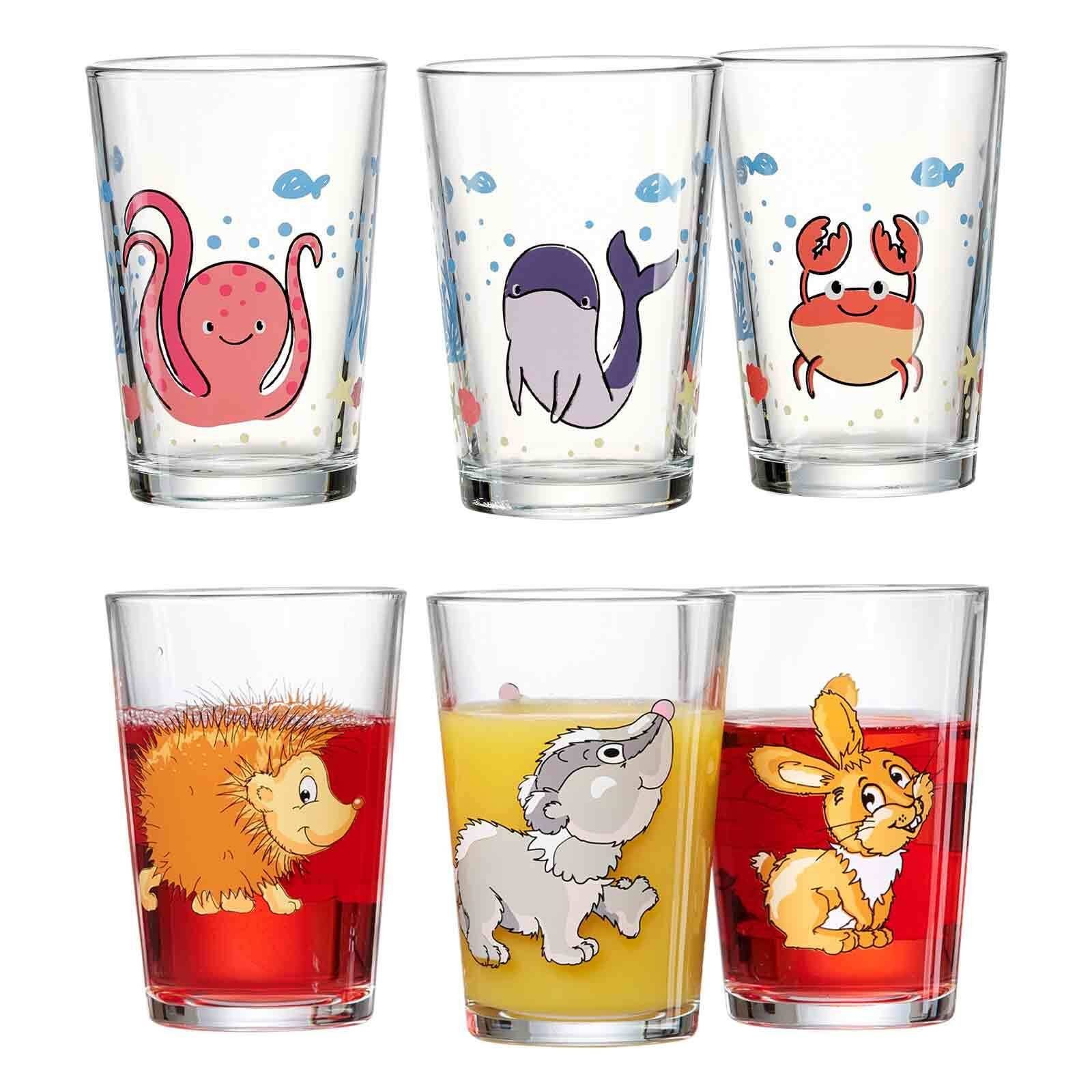 Ritzenhoff & Breker Kinderbecher Meeres- und Waldtiere Kindergläser 205 ml 6er Set, 6-tlg., Glas
