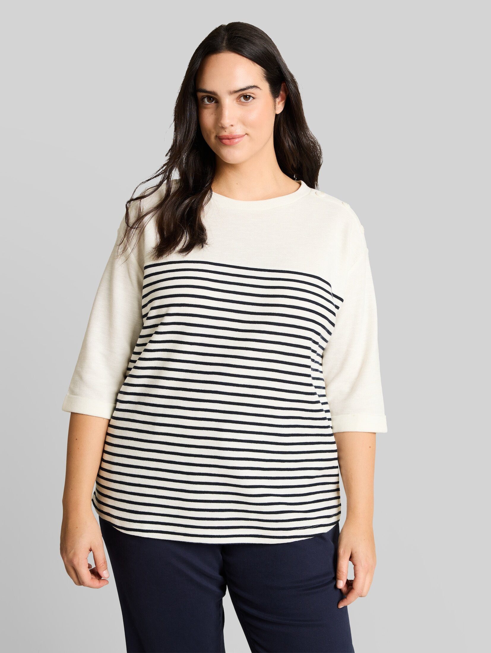 TOM TAILOR PLUS 3/4-Arm-Shirt T-Shirt Plus Size - Langarmshirt mit Streifenmuster