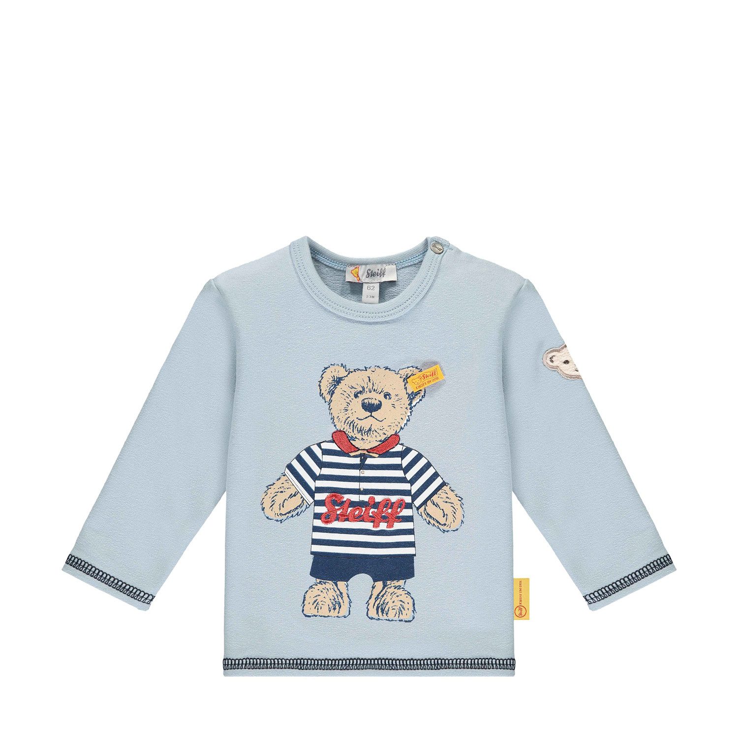 Steiff Collection Langarmshirt Steiff Langarmshirt Teddy Print mit Stickerei und Applikation hellblau