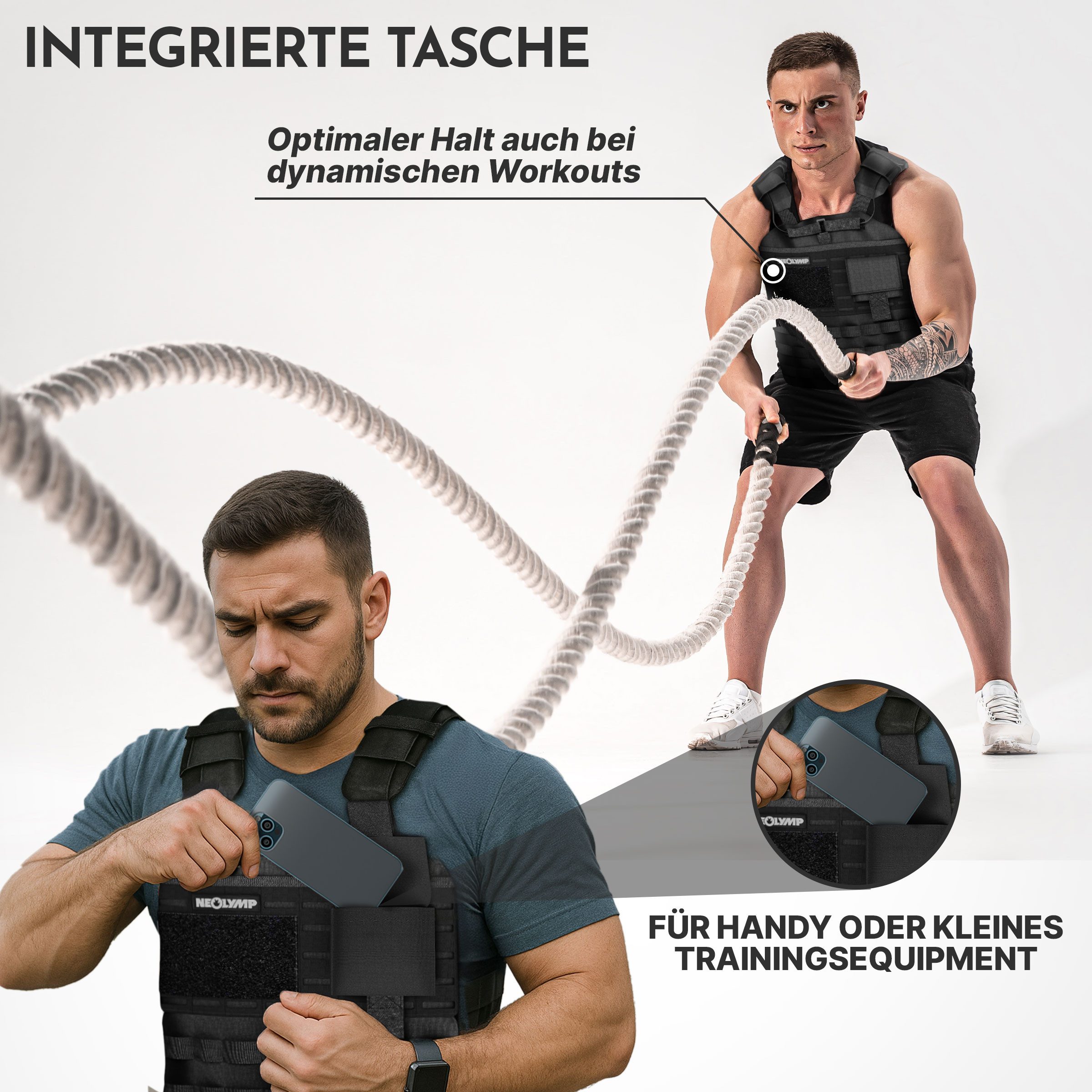 NEOLYMP Gewichtsweste Unisex Weighted Vest Plattenträger Weste mit Tasche - Kein Verrutschen, (Gewichtsweste mit 2x 1,25 kg Eisenplatten und verstellbaren Schnallen), Atmungsaktiv & Verstellbar – Calisthenics Equipment – Weight Vest Home