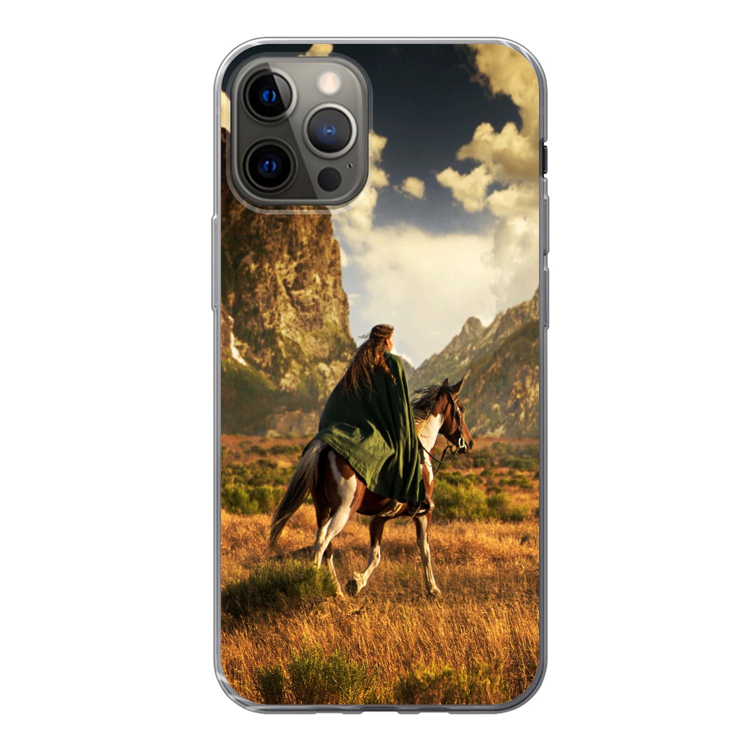 MuchoWow Handyhülle Pferd Reiter Natur, Handyhülle Apple iPhone 13