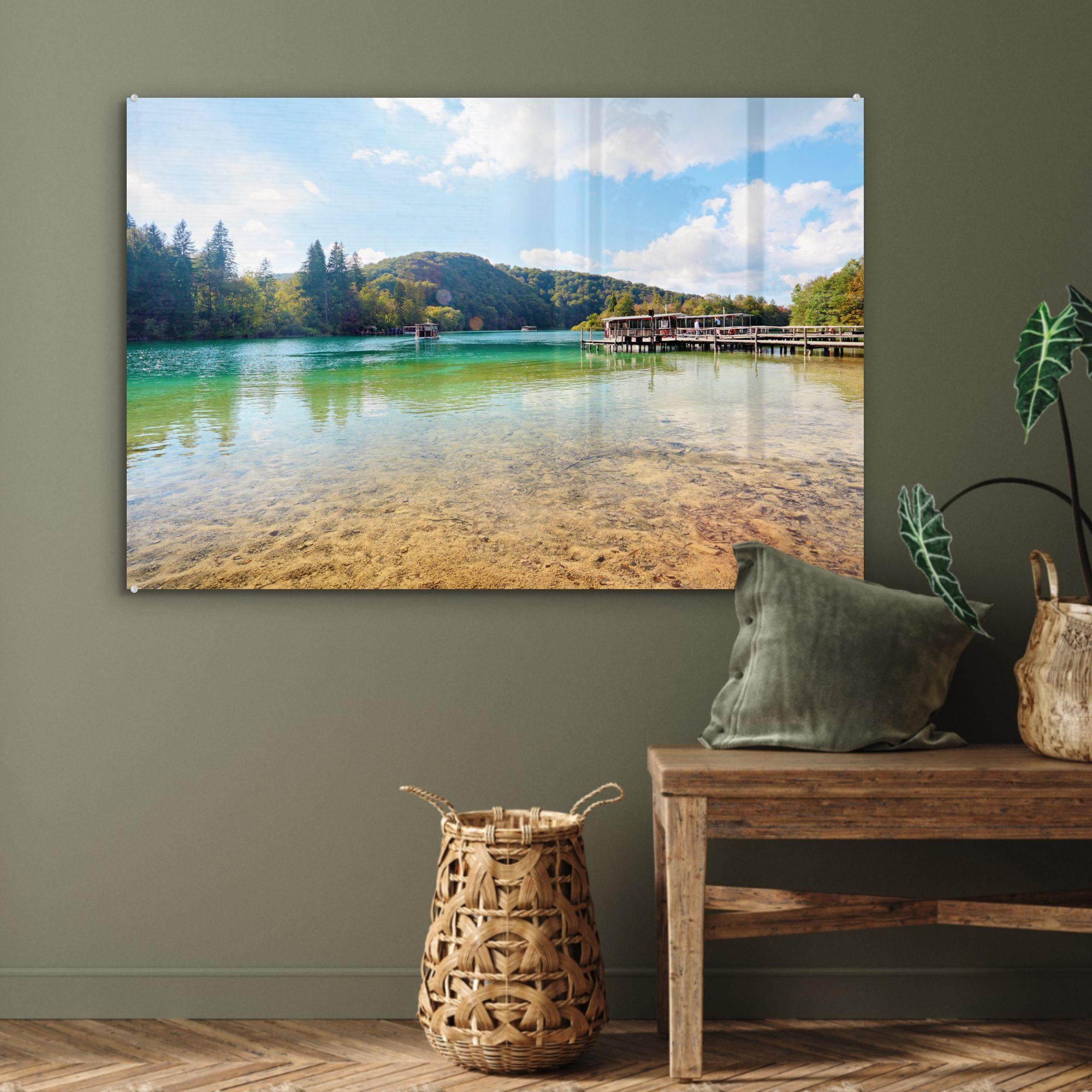 MuchoWow Acrylglasbild Sonniger Tag im der (1 Seen St), Wohnzimmer in Schlafzimmer & Nationalpark Plitvicer Kroatien, Acrylglasbilder
