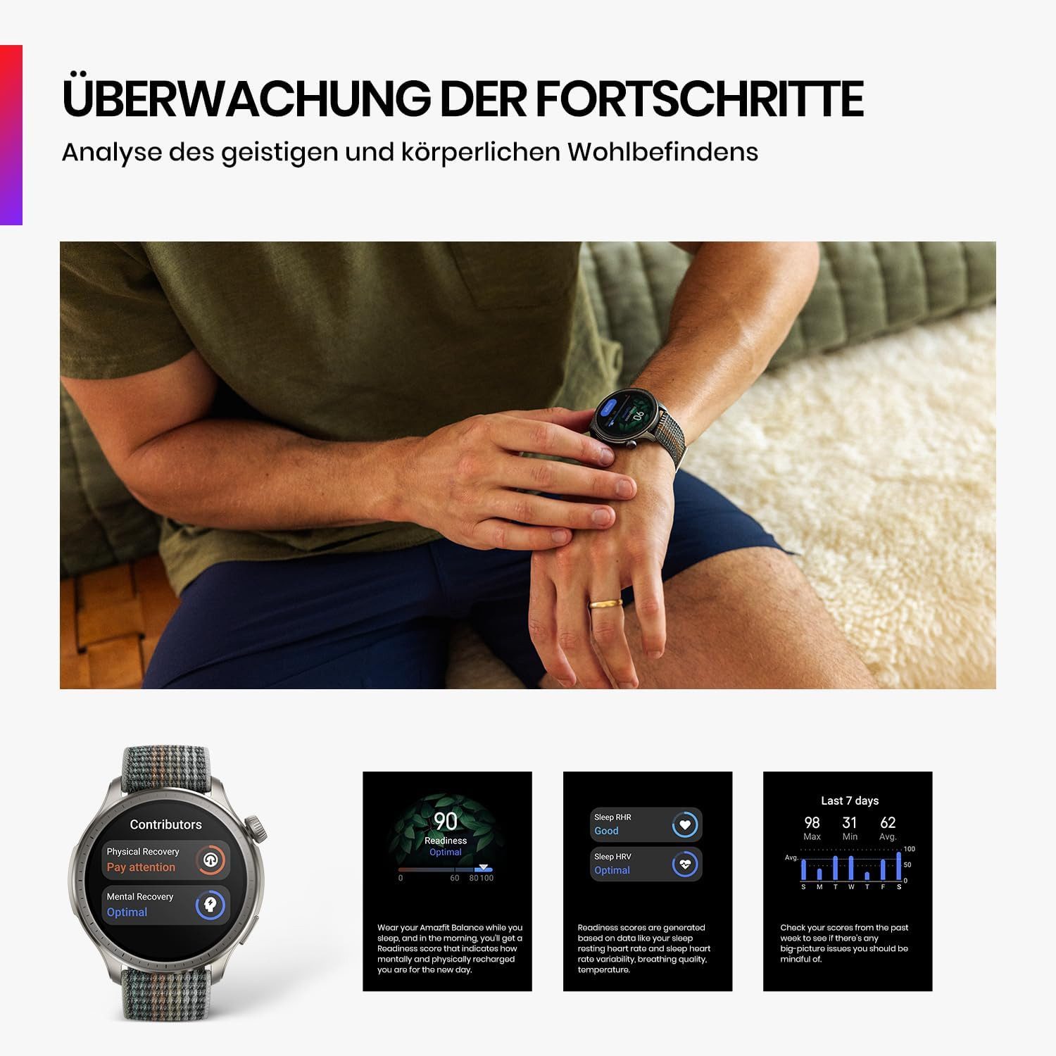 Amazfit Smartwatch (3,8 cm, android ios), Smartwatch mit KI Sprachsteuerung GPS Fitnessfunktionen und NFC