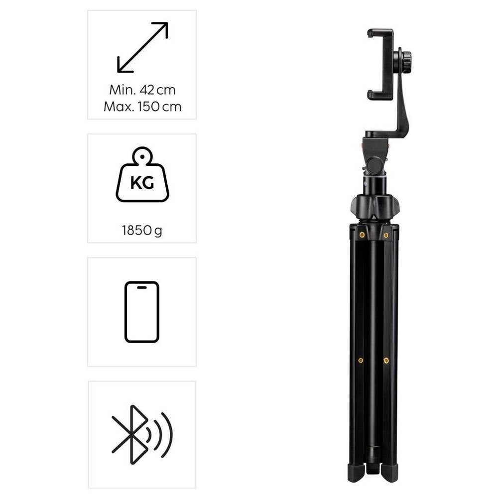 Hama Rotary Smartphone II Stativ-Set 1/4 Zoll Arbeitshöhe=41.5 - 150 cm Dreibeinstativ